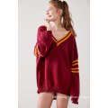 Red Distressed Pullover Hockey Sweater